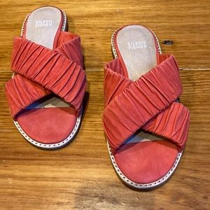 EILEEN FISHER 5 Nubuck Leather Criss Cross Tumbled Sandals